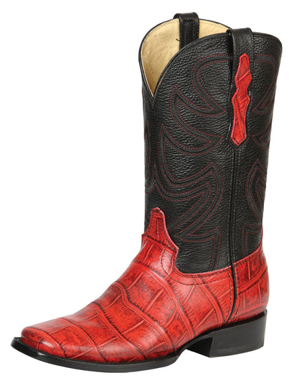 El General Men’s Rodeo Boots - Crocodile Print - Red 45766