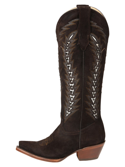 El General Women’s Embroidered Western Boots - Dark Brown  45789