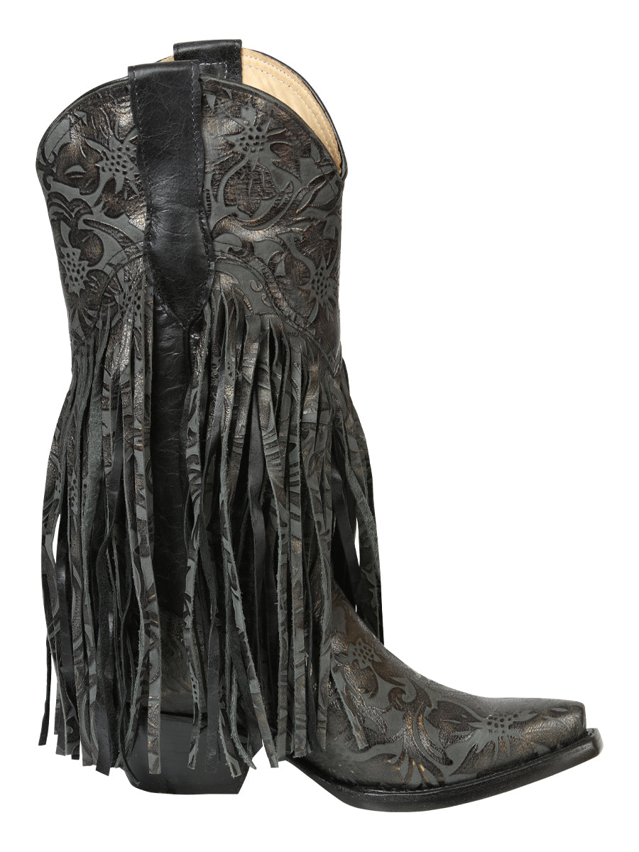 El General Women’s Fringe Western Boots - Black 45796