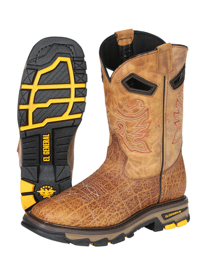 Men's El General Work Boot Elephant Print Leather - Honey 45807