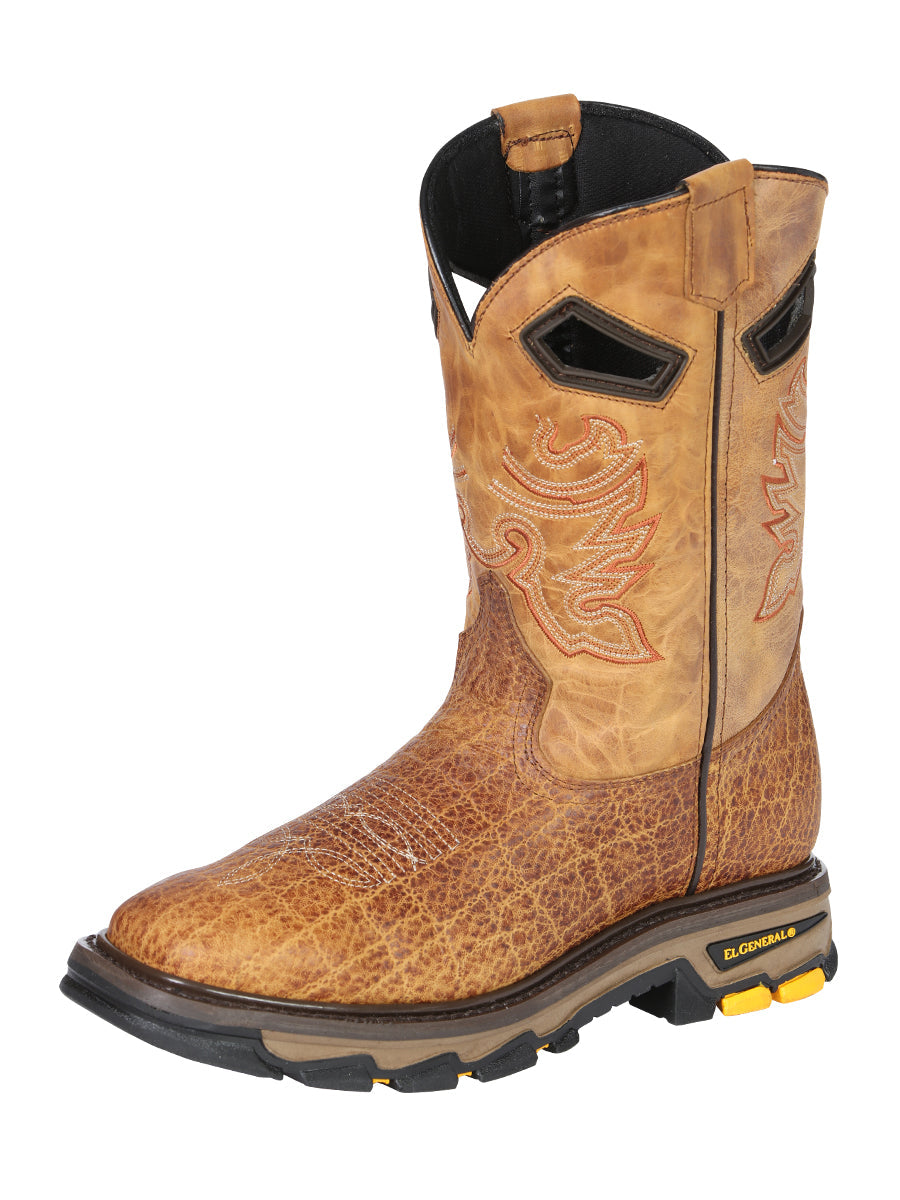 Men's El General Work Boot Elephant Print Leather - Honey 45807