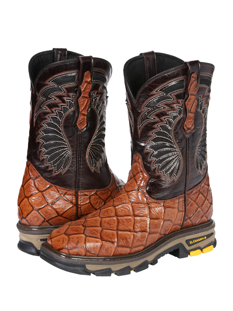 Men's El Geneal Work Boot Monster Fish Print Leather - Cosnac  45808