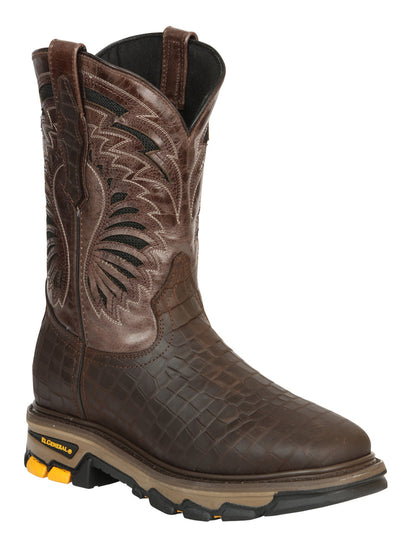 Men's El General Work Boot Caiman Print Leather - Choco 45809