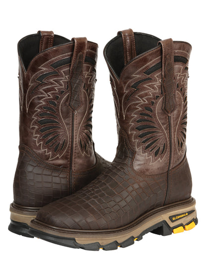 Men's El General Work Boot Caiman Print Leather - Choco 45809