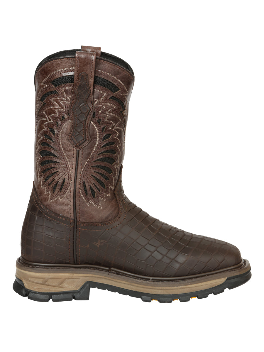 Men's El General Work Boot Caiman Print Leather - Choco 45809