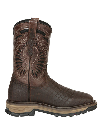 Men's El General Work Boot Caiman Print Leather - Choco 45809