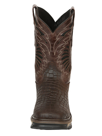 Men's El General Work Boot Caiman Print Leather - Choco 45809