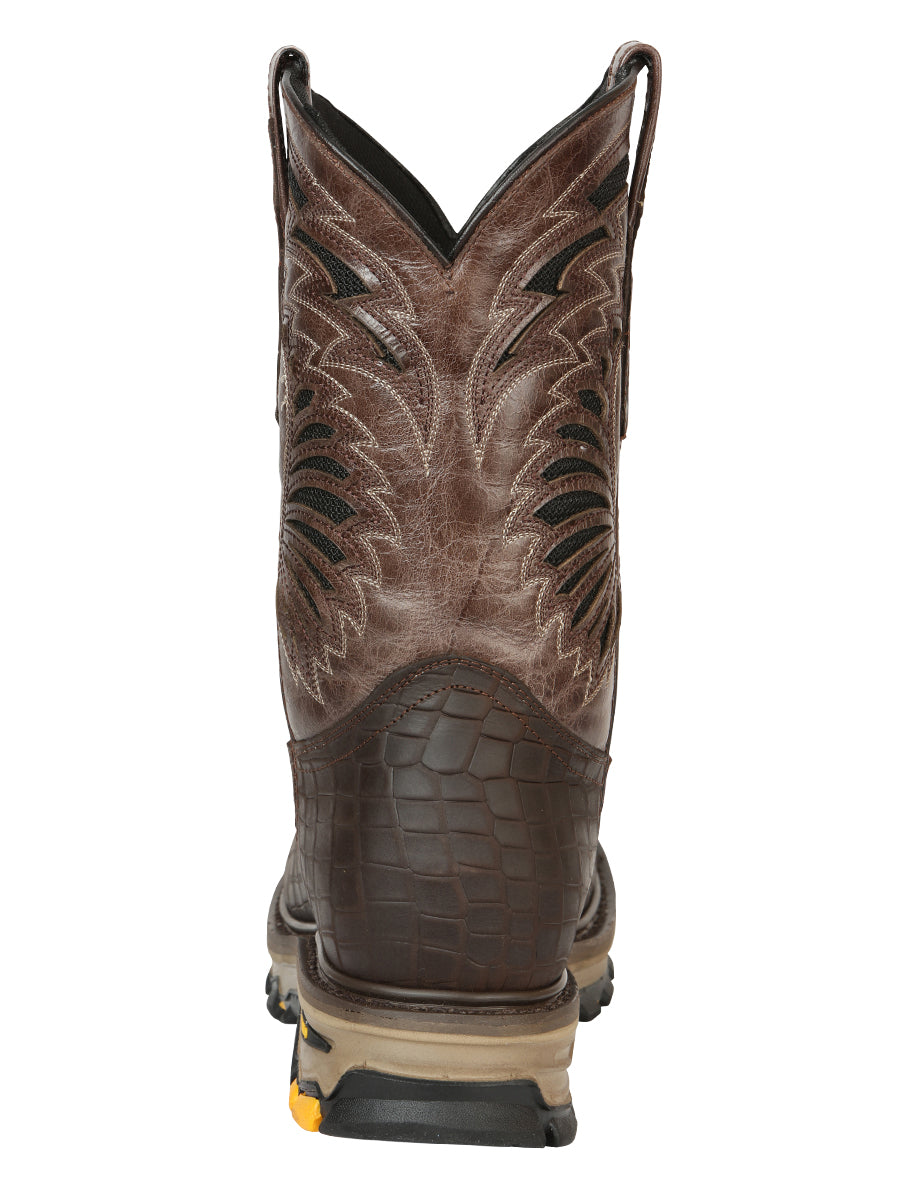 Men's El General Work Boot Caiman Print Leather - Choco 45809