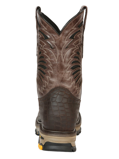 Men's El General Work Boot Caiman Print Leather - Choco 45809