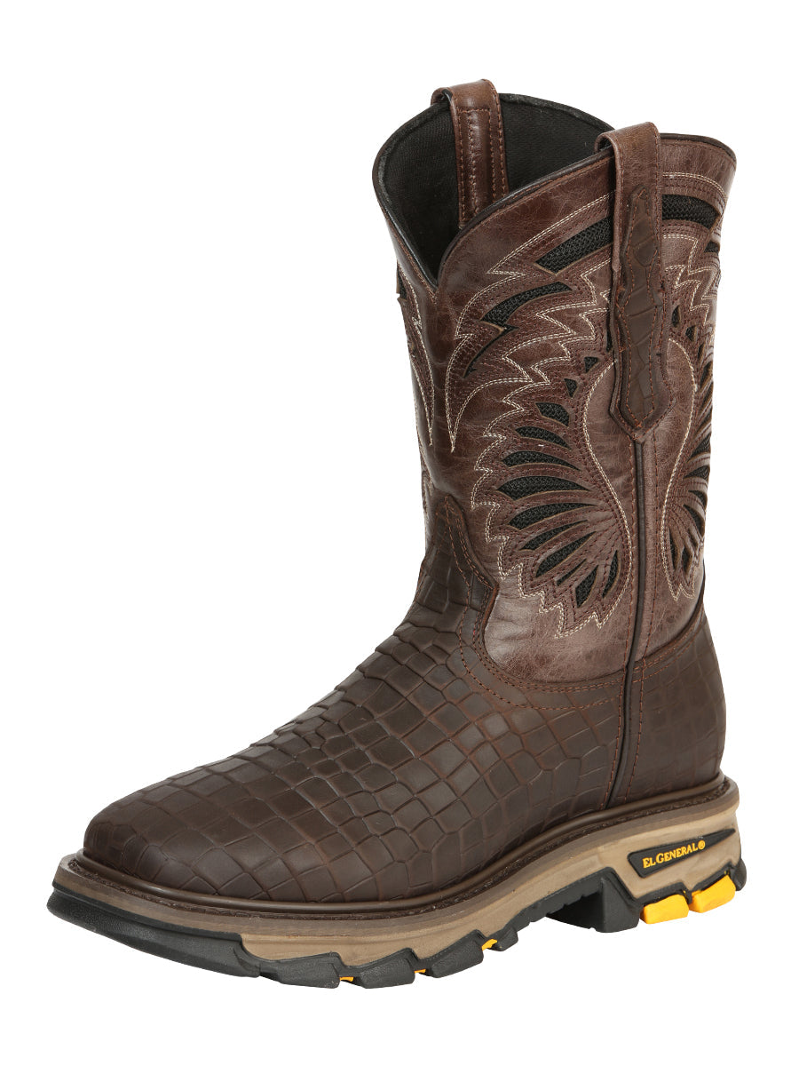 Men's El General Work Boot Caiman Print Leather - Choco 45809