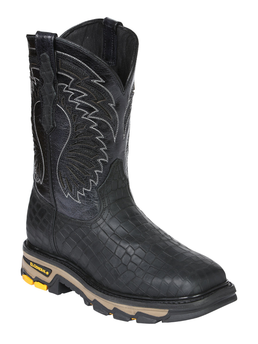 Men's El General Work Boot Caiman Print Leather - Black 45810