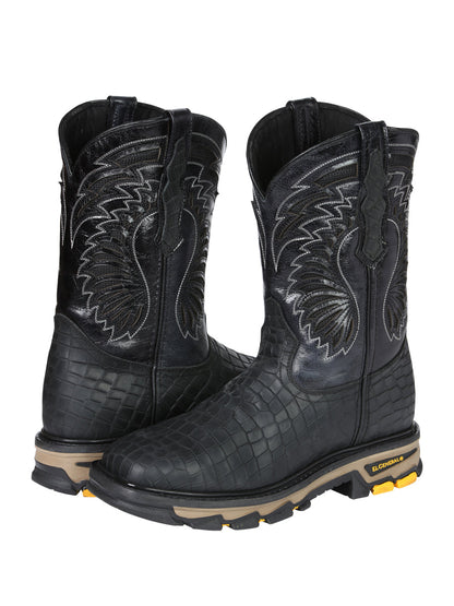 Men's El General Work Boot Caiman Print Leather - Black 45810