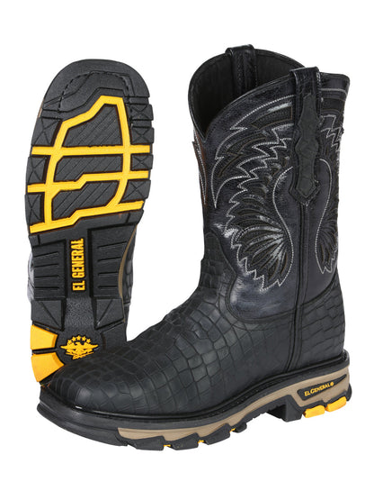 Men's El General Work Boot Caiman Print Leather - Black 45810