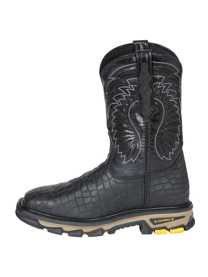 Men's El General Work Boot Caiman Print Leather - Black 45810