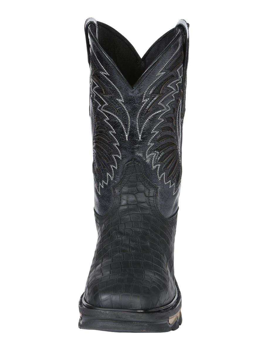 Men's El General Work Boot Caiman Print Leather - Black 45810