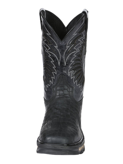 Men's El General Work Boot Caiman Print Leather - Black 45810
