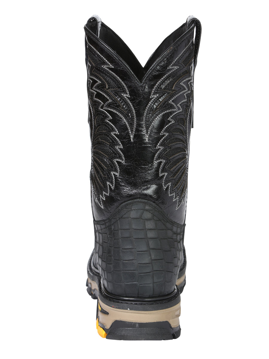 Men's El General Work Boot Caiman Print Leather - Black 45810