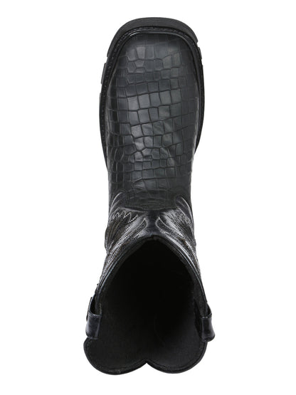 Men's El General Work Boot Caiman Print Leather - Black 45810
