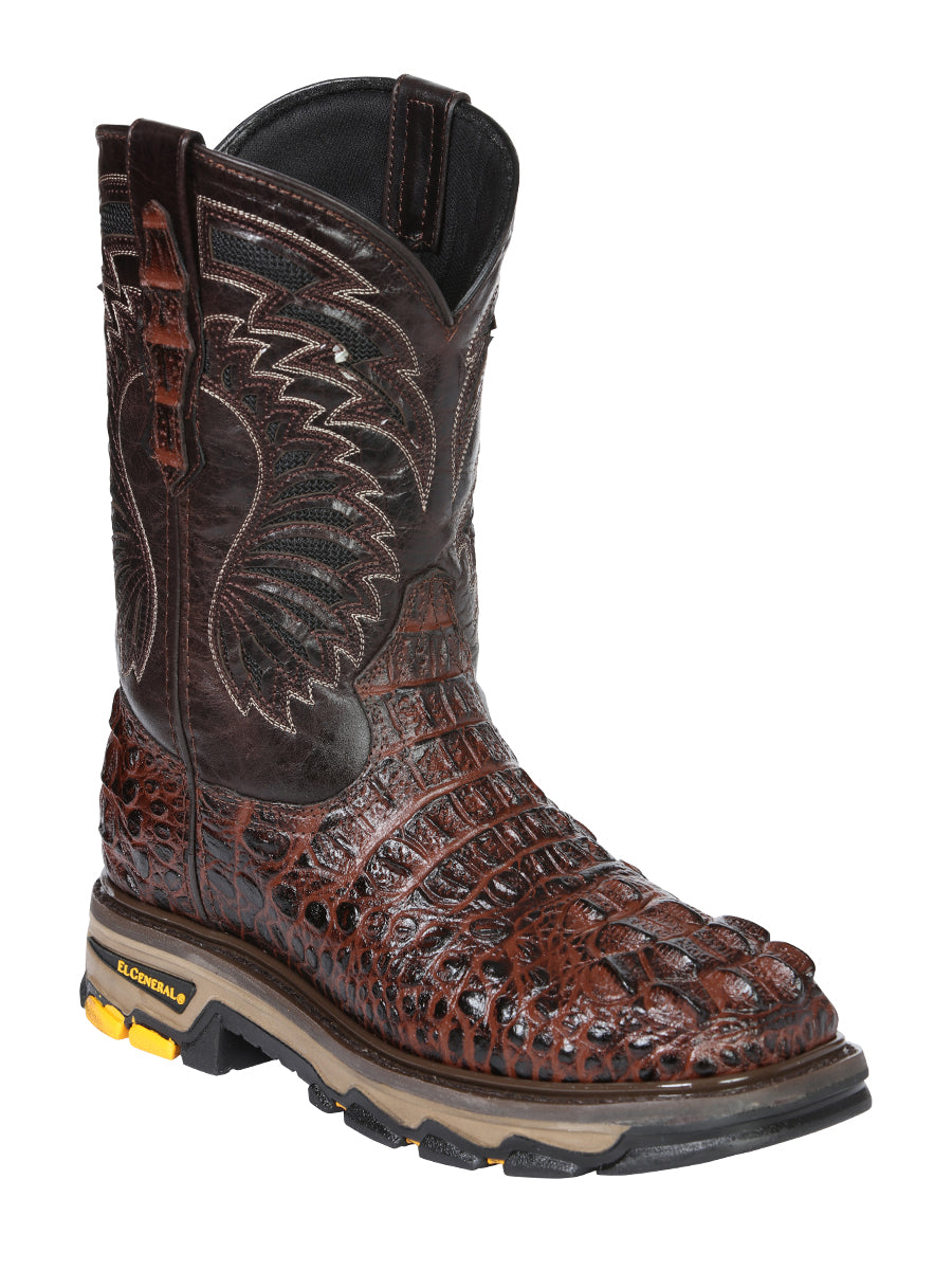Men's El General Work Boot Caiman Print Leather - Brown 45813