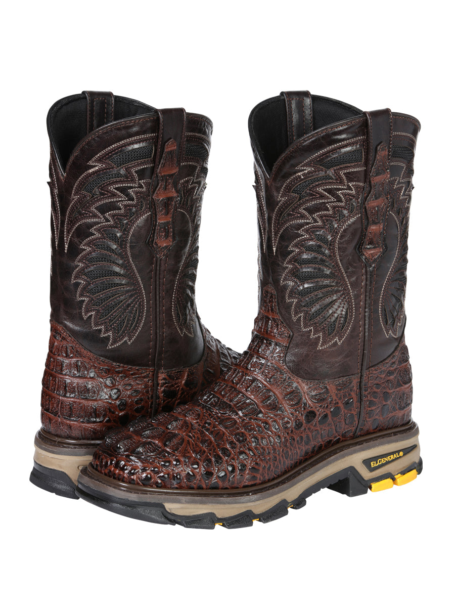 Men's El General Work Boot Caiman Print Leather - Brown 45813