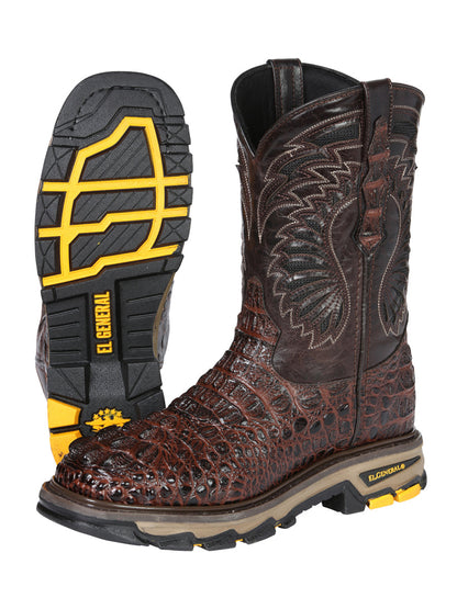 Men's El General Work Boot Caiman Print Leather - Brown 45813