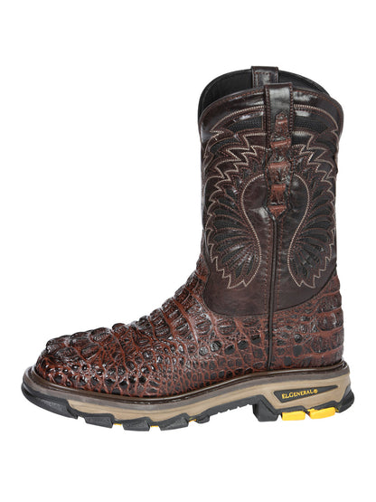 Men's El General Work Boot Caiman Print Leather - Brown 45813