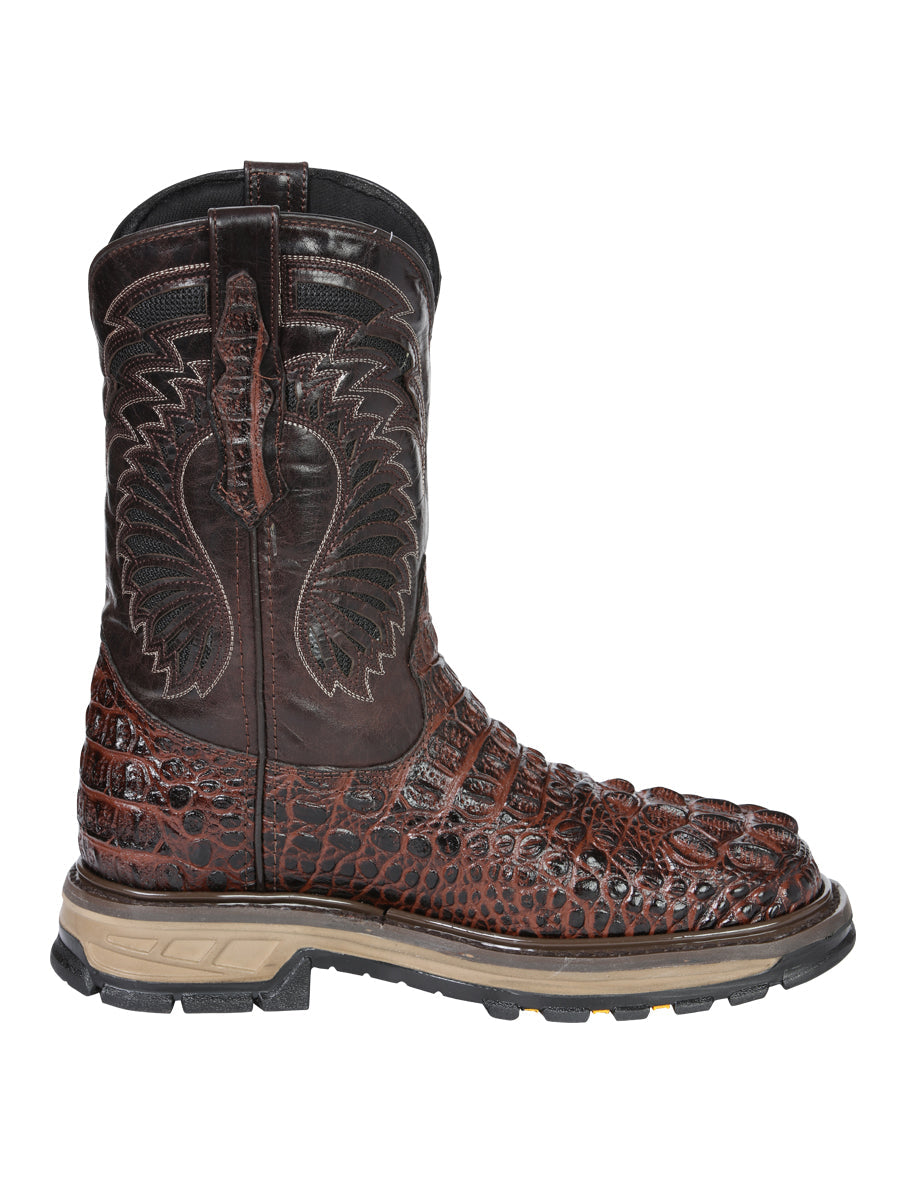 Men's El General Work Boot Caiman Print Leather - Brown 45813
