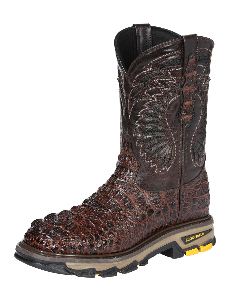 Men's El General Work Boot Caiman Print Leather - Brown 45813