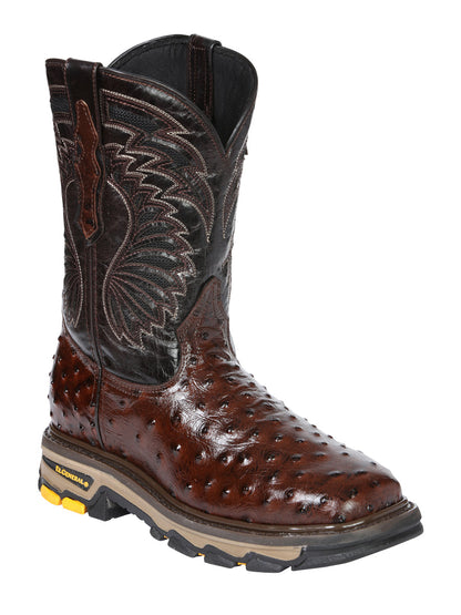 Men's El General Work Boot Ostrich Print Leather - Brown 45814