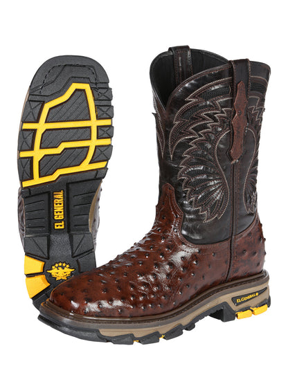 Men's El General Work Boot Ostrich Print Leather - Brown 45814