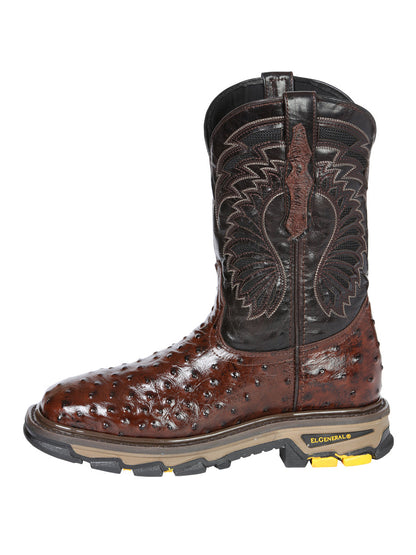 Men's El General Work Boot Ostrich Print Leather - Brown 45814