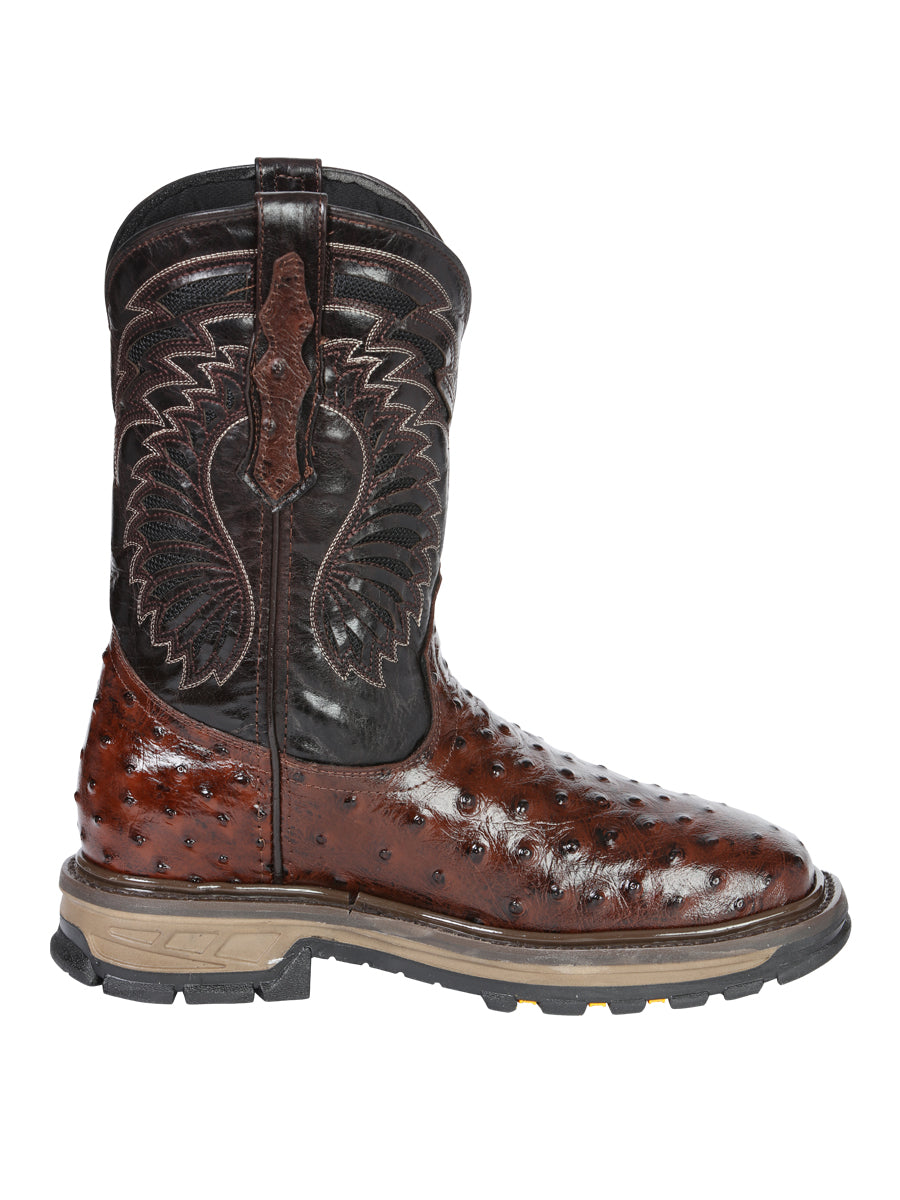 Men's El General Work Boot Ostrich Print Leather - Brown 45814