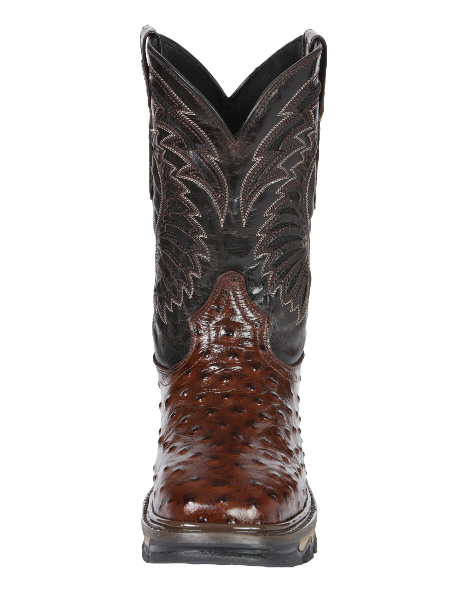 Men's El General Work Boot Ostrich Print Leather - Brown 45814
