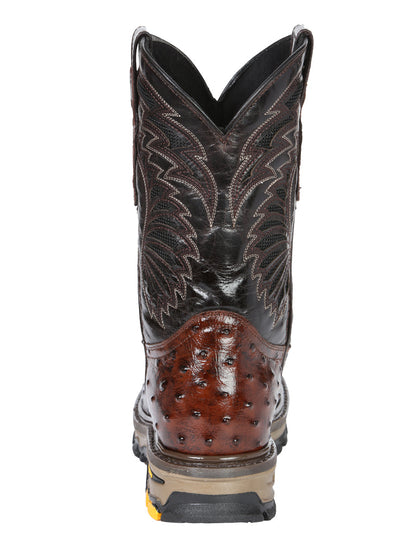 Men's El General Work Boot Ostrich Print Leather - Brown 45814