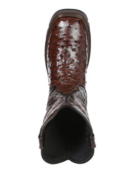 Men's El General Work Boot Ostrich Print Leather - Brown 45814