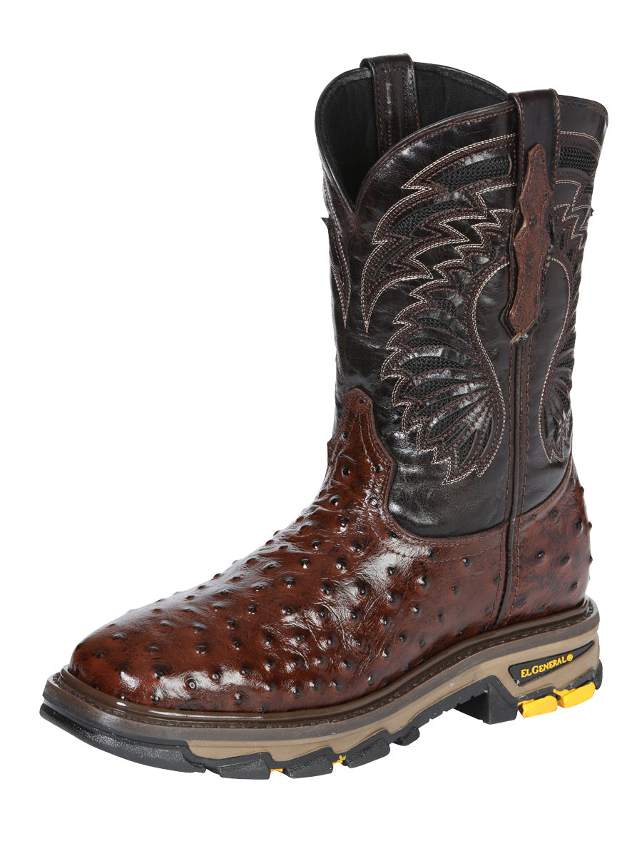 Men's El General Work Boot Ostrich Print Leather - Brown 45814