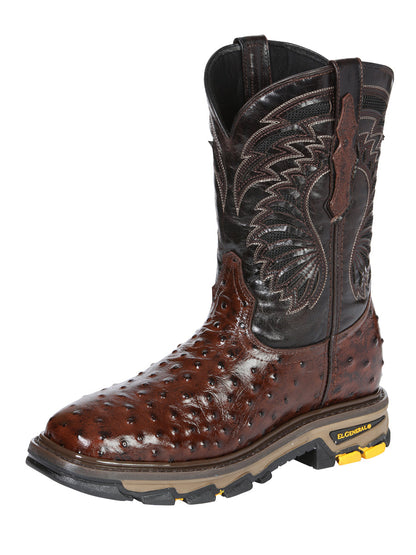 Men's El General Work Boot Ostrich Print Leather - Brown 45814