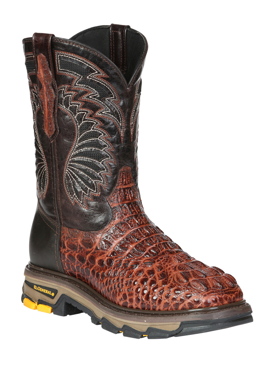 Men's El General Work Boots Caiman Print Leather - Cognac 45815