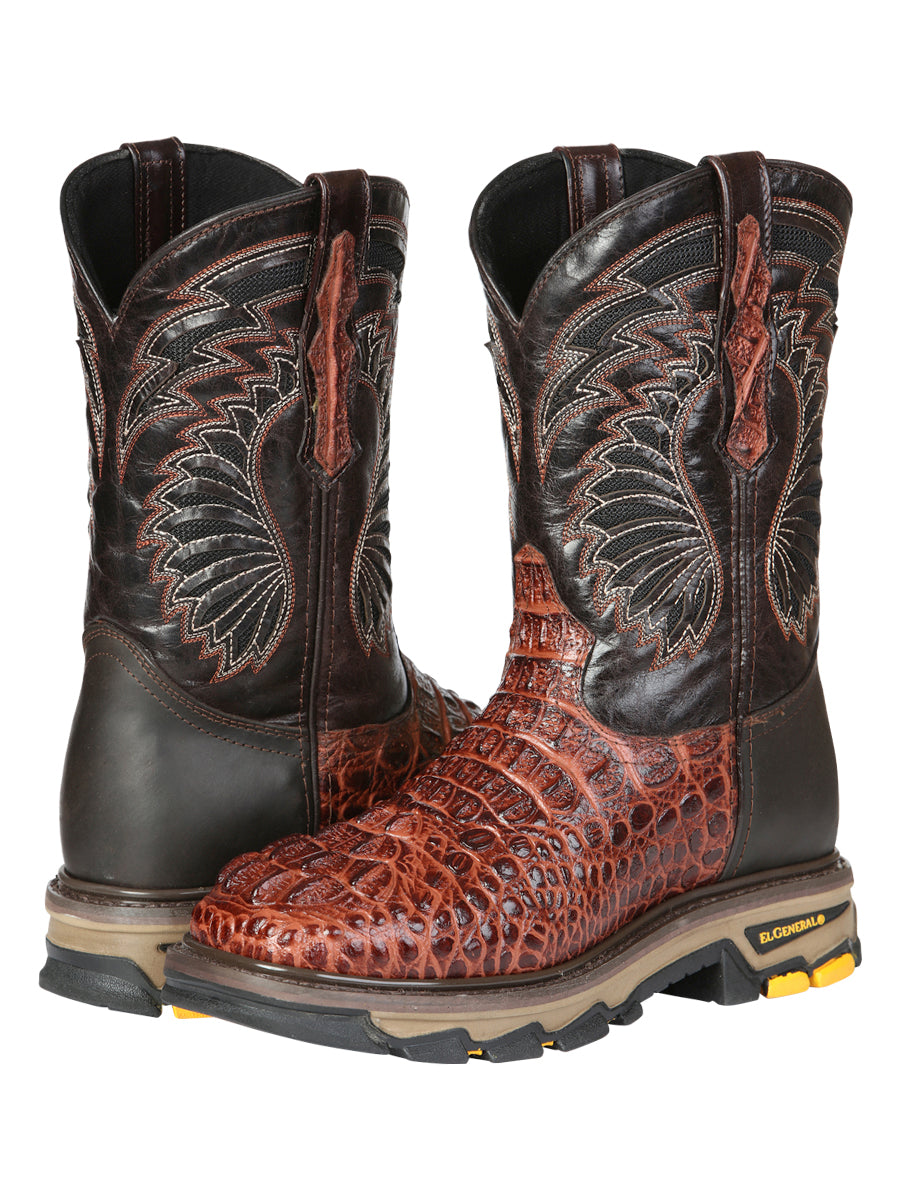 Men's El General Work Boots Caiman Print Leather - Cognac 45815