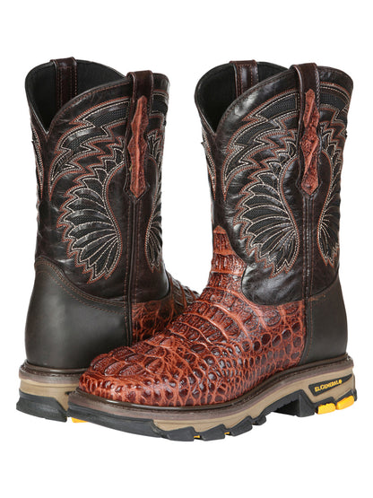 Men's El General Work Boots Caiman Print Leather - Cognac 45815