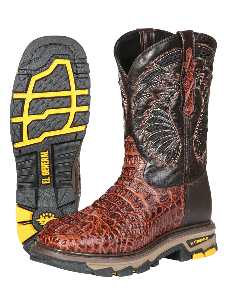 Men's El General Work Boots Caiman Print Leather - Cognac 45815