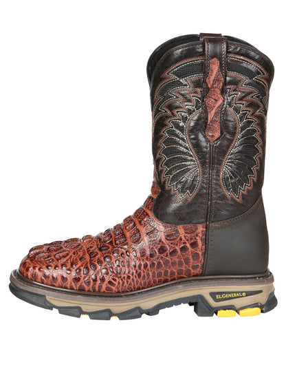Men's El General Work Boots Caiman Print Leather - Cognac 45815