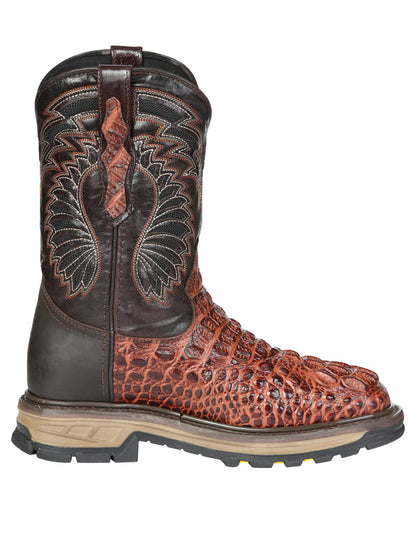 Men's El General Work Boots Caiman Print Leather - Cognac 45815