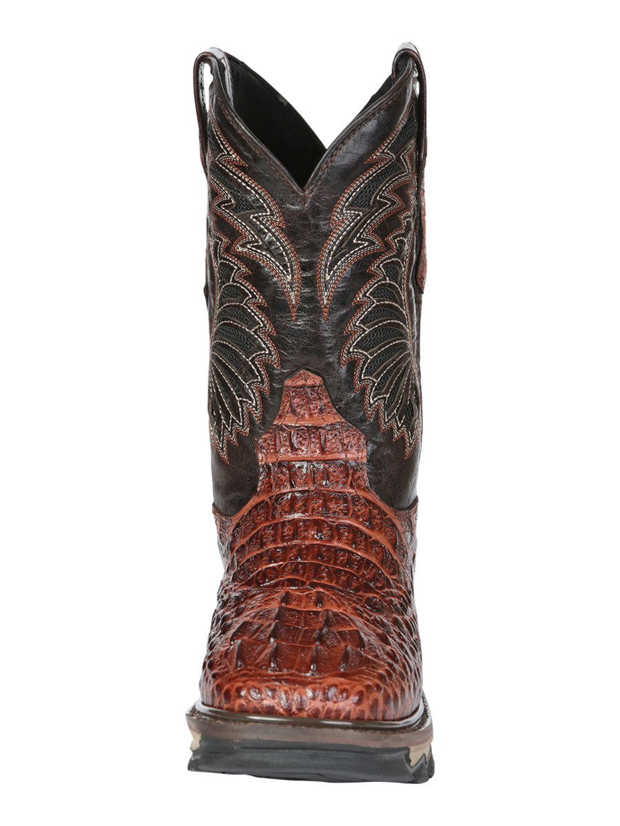 Men's El General Work Boots Caiman Print Leather - Cognac 45815
