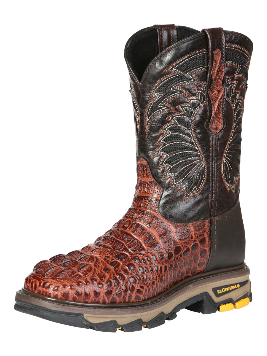 Men's El General Work Boots Caiman Print Leather - Cognac 45815