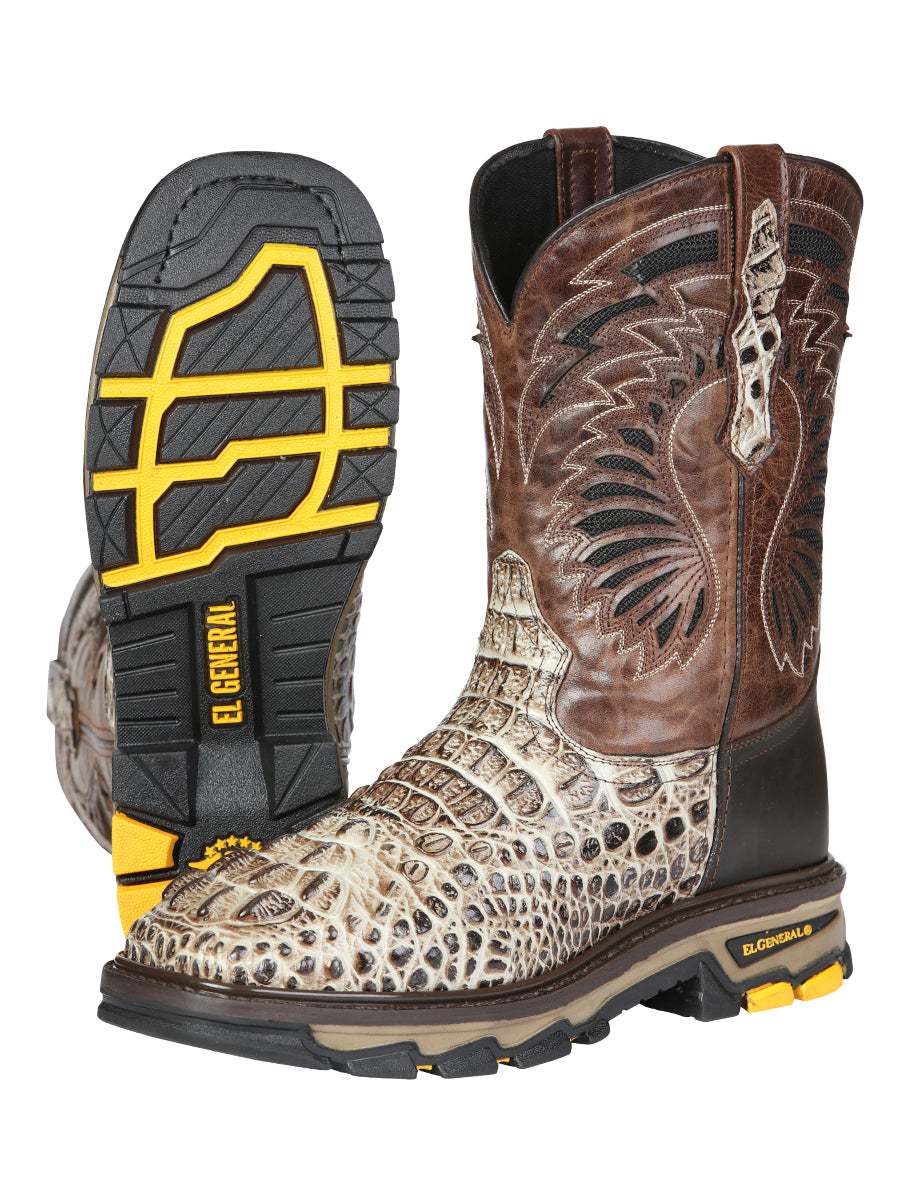Men's El General Work Boots Caiman Print Leather - Sand 45816