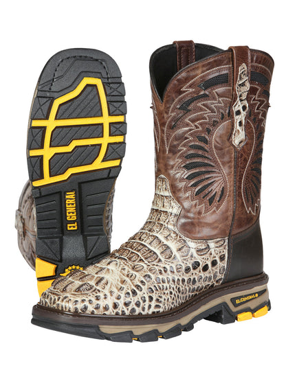 Men's El General Work Boots Caiman Print Leather - Sand 45816