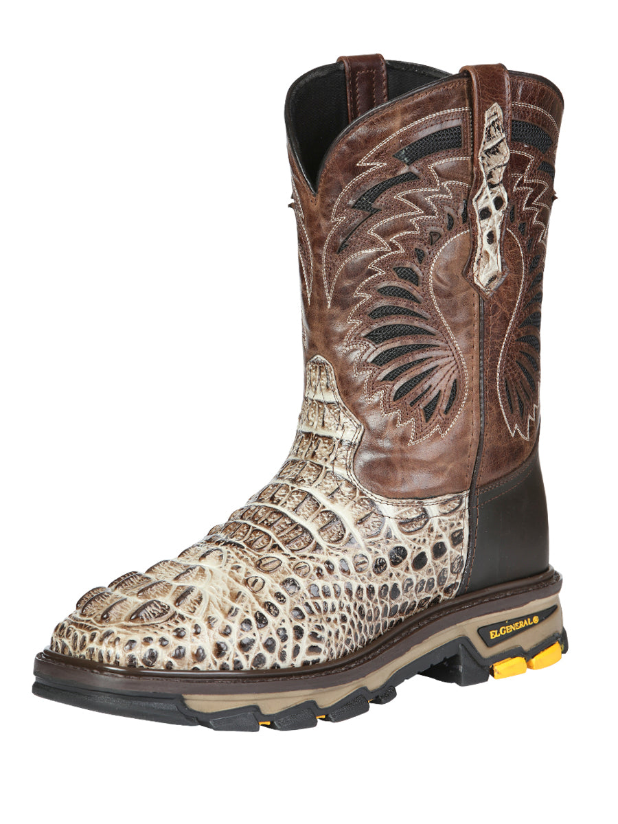 Men's El General Work Boots Caiman Print Leather - Sand 45816