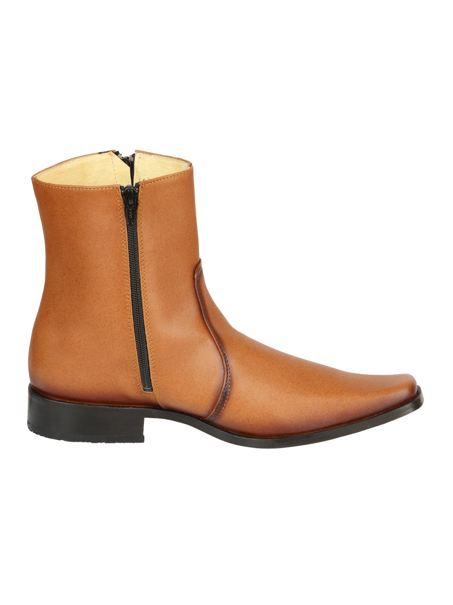 El Becerro Men's Double Zipper Dress Ankle Boots - Brandy Aniline  Leather 45829