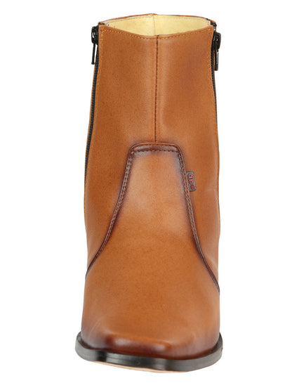 El Becerro Men's Double Zipper Dress Ankle Boots - Brandy Aniline  Leather 45829